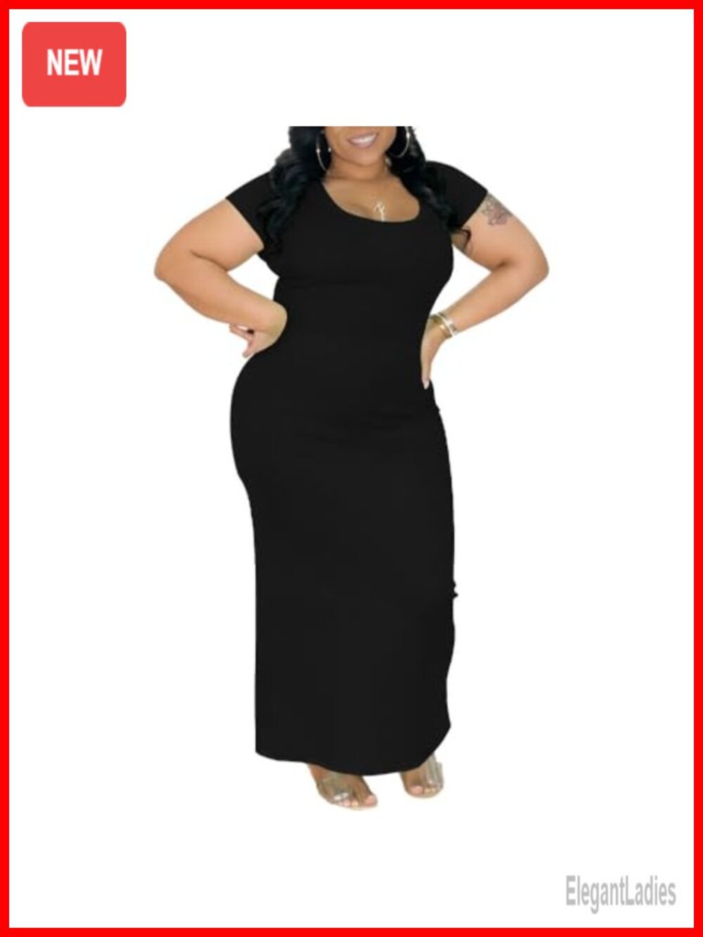 Plus Size Bodycon Maxi Dress Stretchy Knit Short Sleeve Curve Hugging Casual